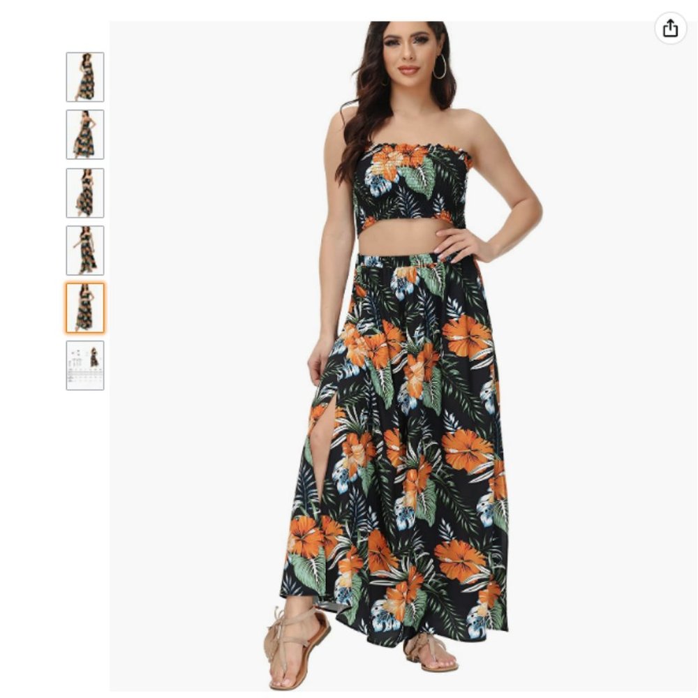 Willotis 2 Piece Hawaiian Outfits for Women Summer Vacation Beach Floral Crop To
